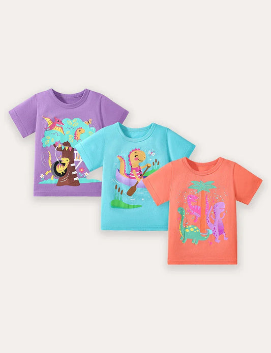 Camiseta de manga corta con estampado de dinosaurio de 3 piezas
