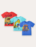3PCS Cartoon Car Print Short Sleeve T-Shirt