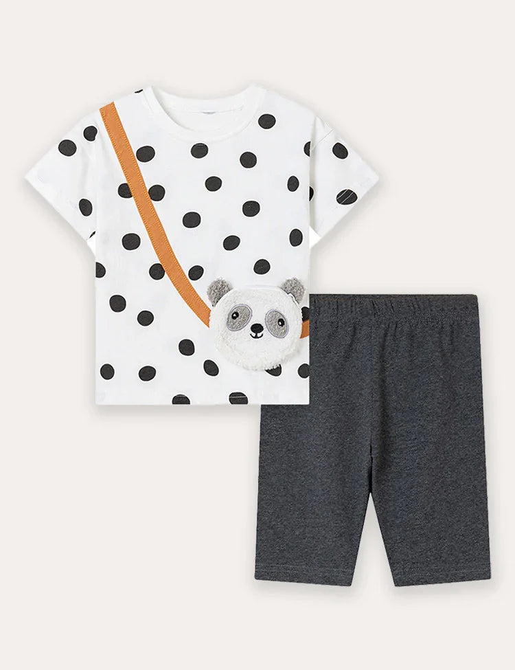 Conjunto de camiseta de manga corta y leggings con aplique de panda
