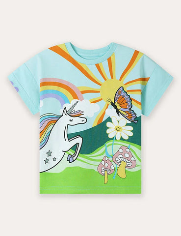 Kurzärmeliges T-Shirt mit Einhorn-Print