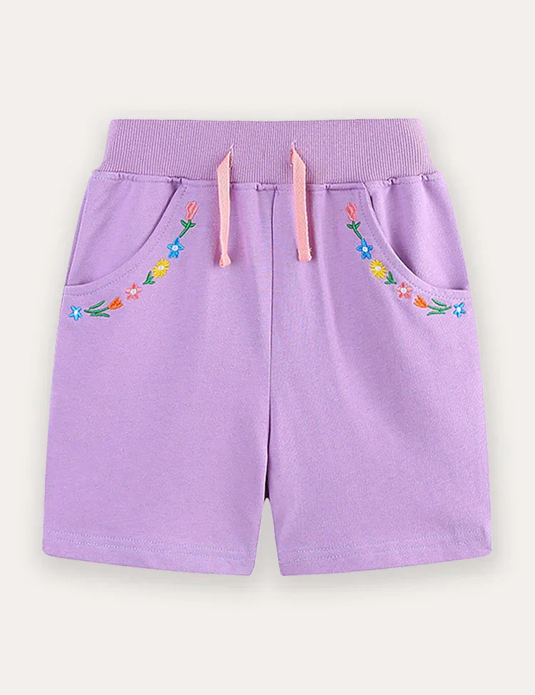 Bloem geborduurde katoenen shorts