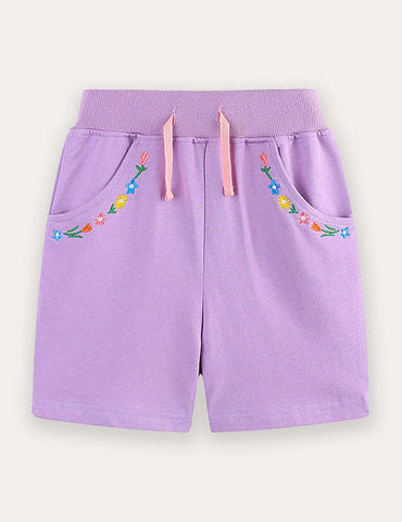 Bloem geborduurde katoenen shorts