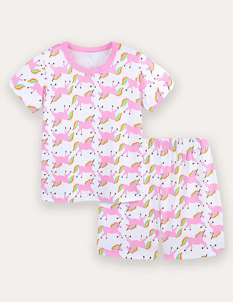 Conjunto de camiseta de manga corta y pantalones cortos con estampado de unicornio