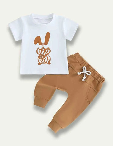 Easter Bunny Printed Short Sleeve T-shirt+Pants - Mini Taylor