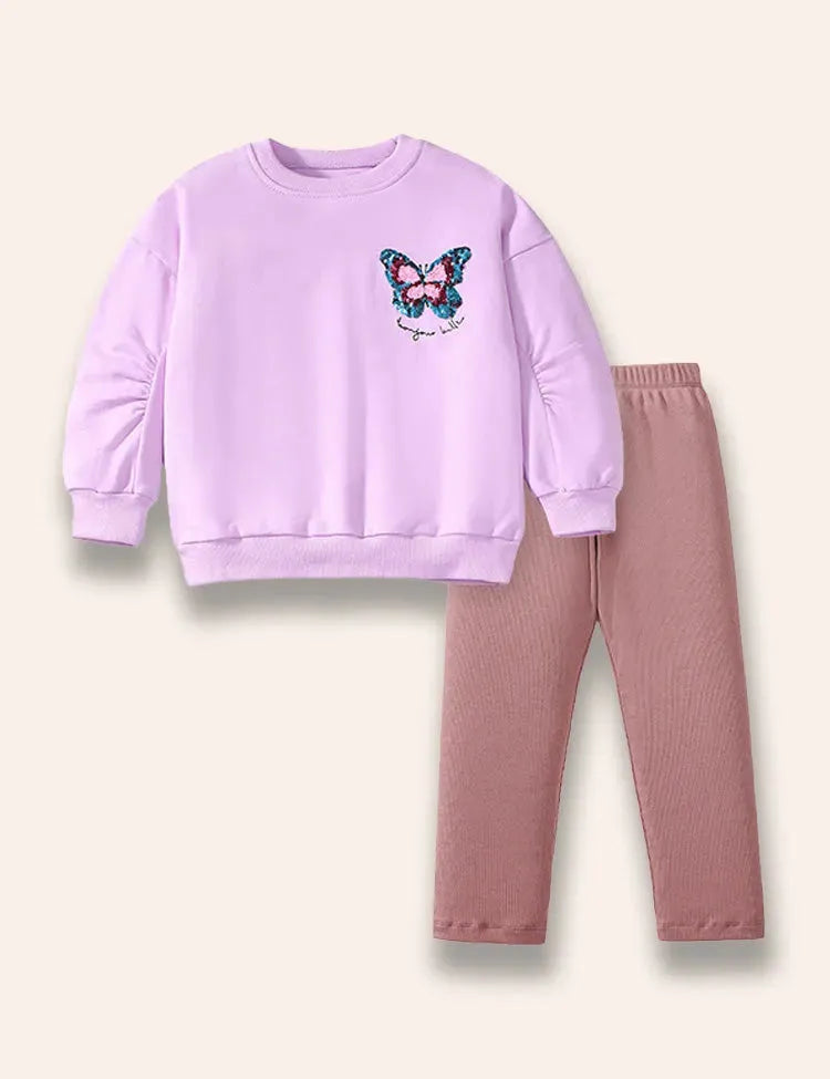 Conjunto de sudadera con mariposas y lentejuelas