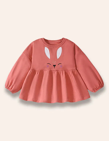 Conjunto de vestido estilo sudadera con bordado de conejo