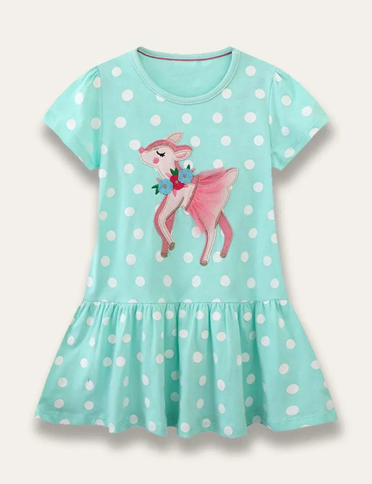 Spring Sika Deer Appliqué Dress - Mini Taylor