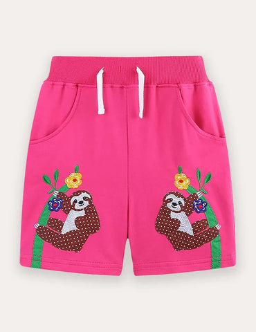 Animal Embroidered Cotton Shorts