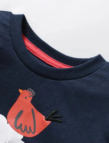 Camiseta de manga larga con estampado de animales de granja