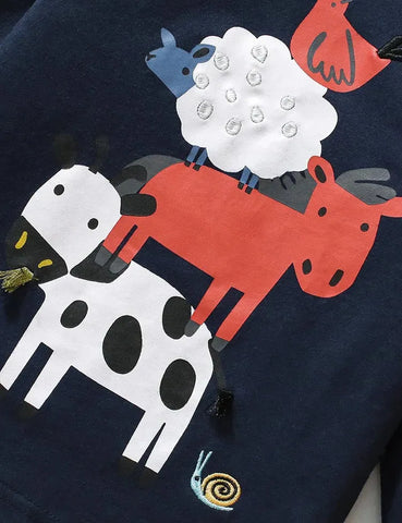 Camiseta de manga larga con estampado de animales de granja