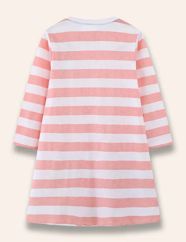 Colorful Bee Appliqué Striped Dress
