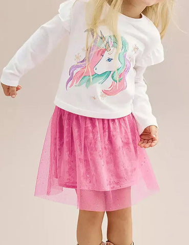 Conjunto de camiseta de manga larga de polar con estampado de unicornio