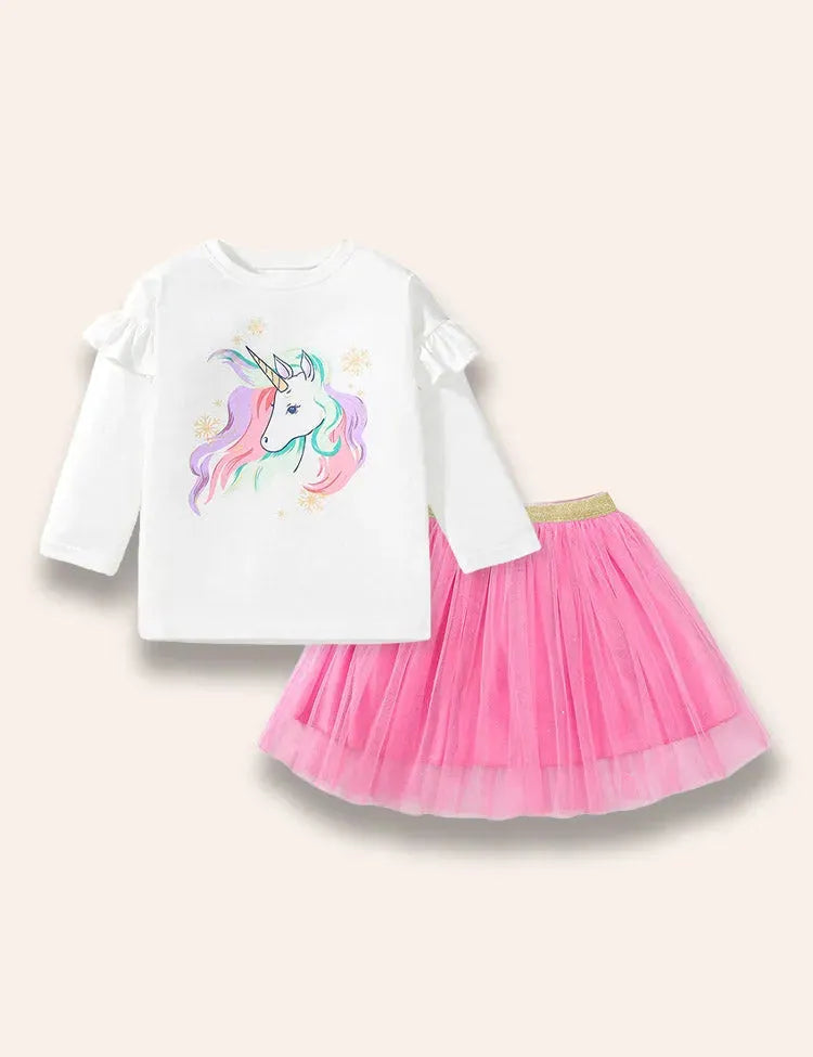 Conjunto de camiseta de manga larga de polar con estampado de unicornio