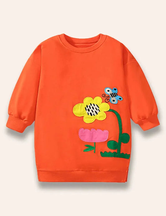 Conjunto de sudadera con apliques de flores y mariposas de dibujos animados