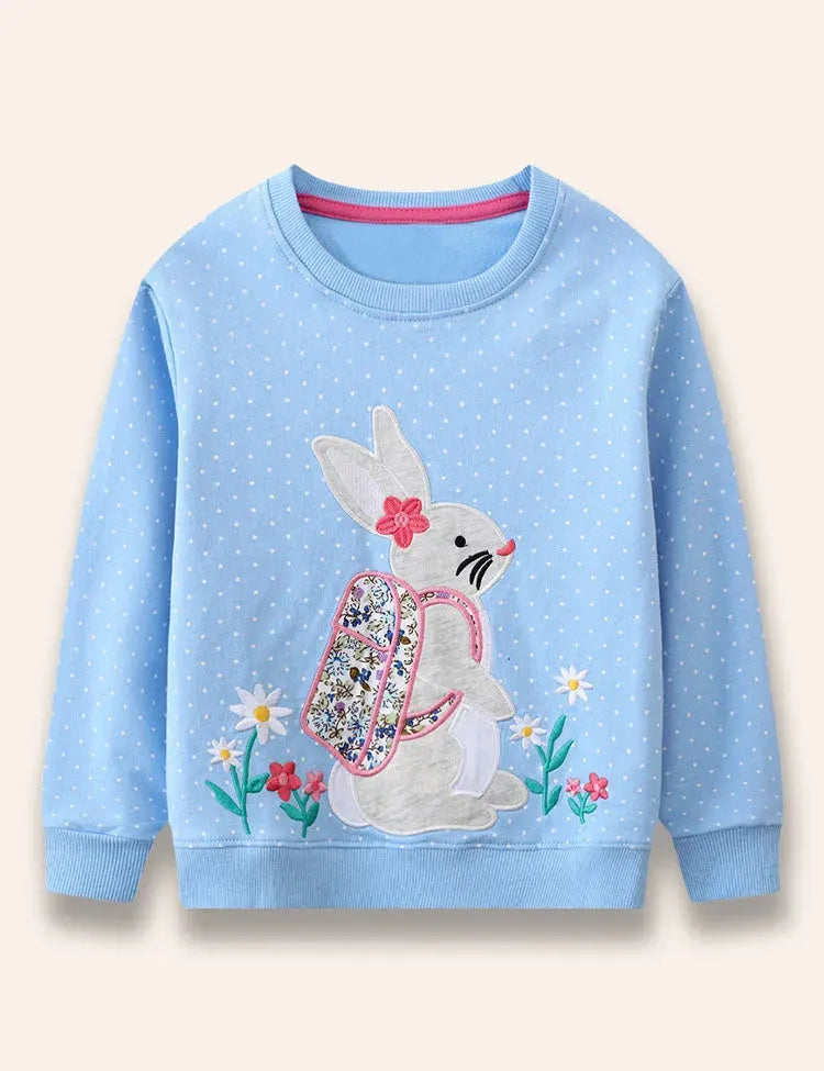 Sweatshirt Mit Applikation: Hase Mit Rucksack