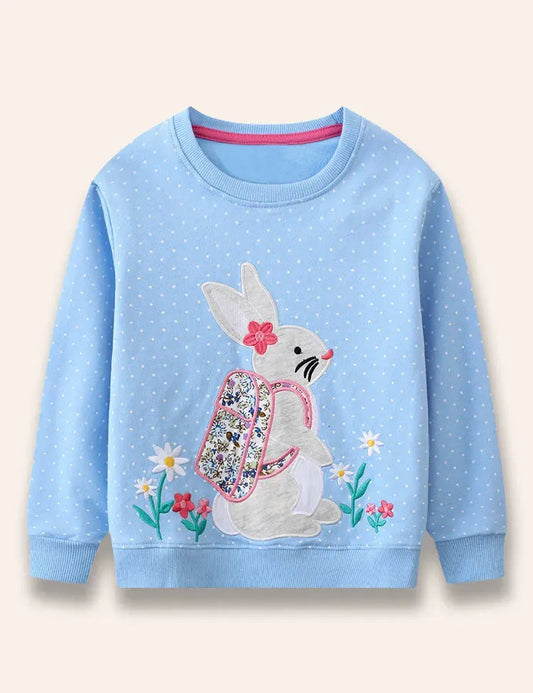 Sweatshirt Mit Applikation: Hase Mit Rucksack
