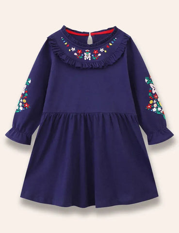 Flower Embroidered Ruffled Dress