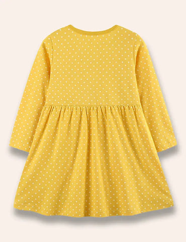 Vestido de lunares con aplicación de pato floral