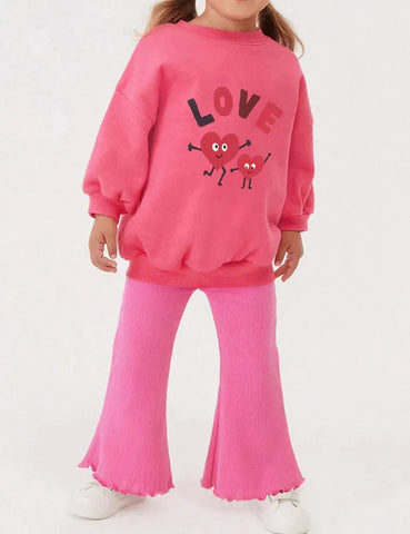Conjunto de sudadera con estampado de corazón de dibujos animados