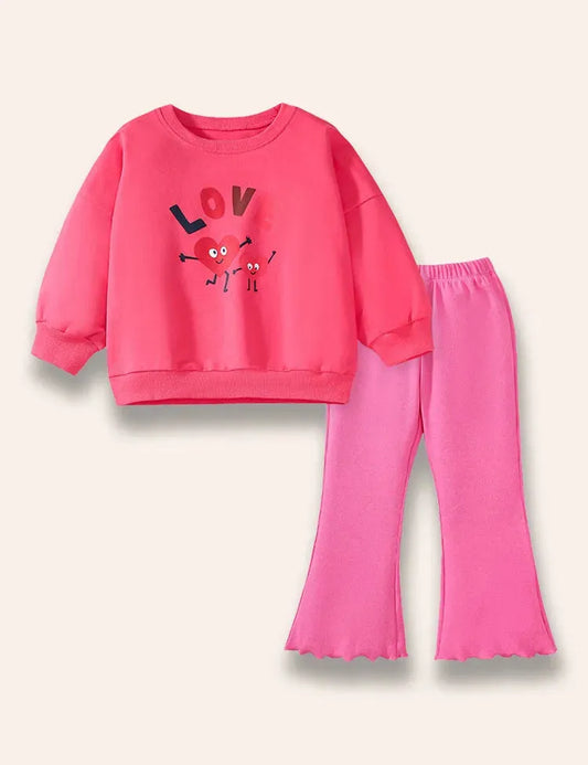 Conjunto de sudadera con estampado de corazón de dibujos animados