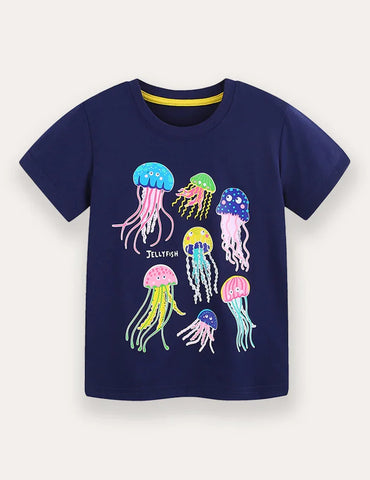 Conjunto de camiseta y pantalones cortos con estampado de medusas
