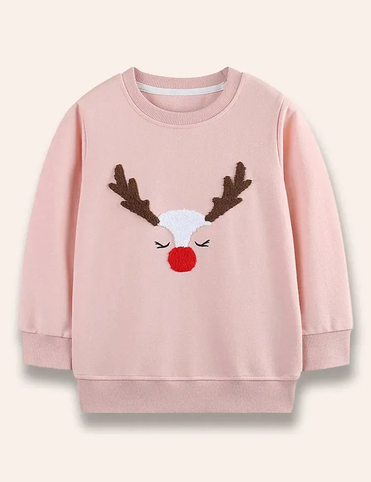 Christmas Fluffy Reindeer Embroidered Sweatshirt