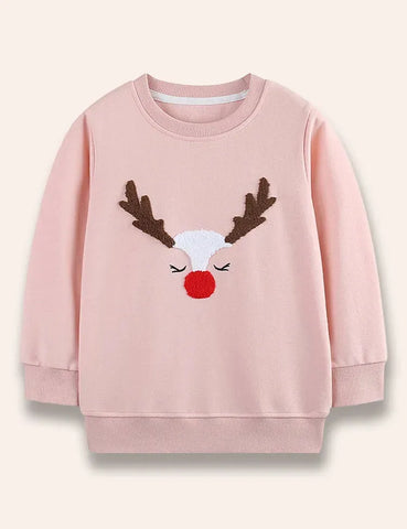 Christmas Fluffy Reindeer Embroidered Sweatshirt