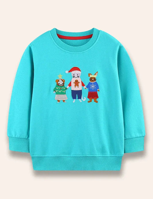 Christmas Animal Friend Appliqué Sweatshirt