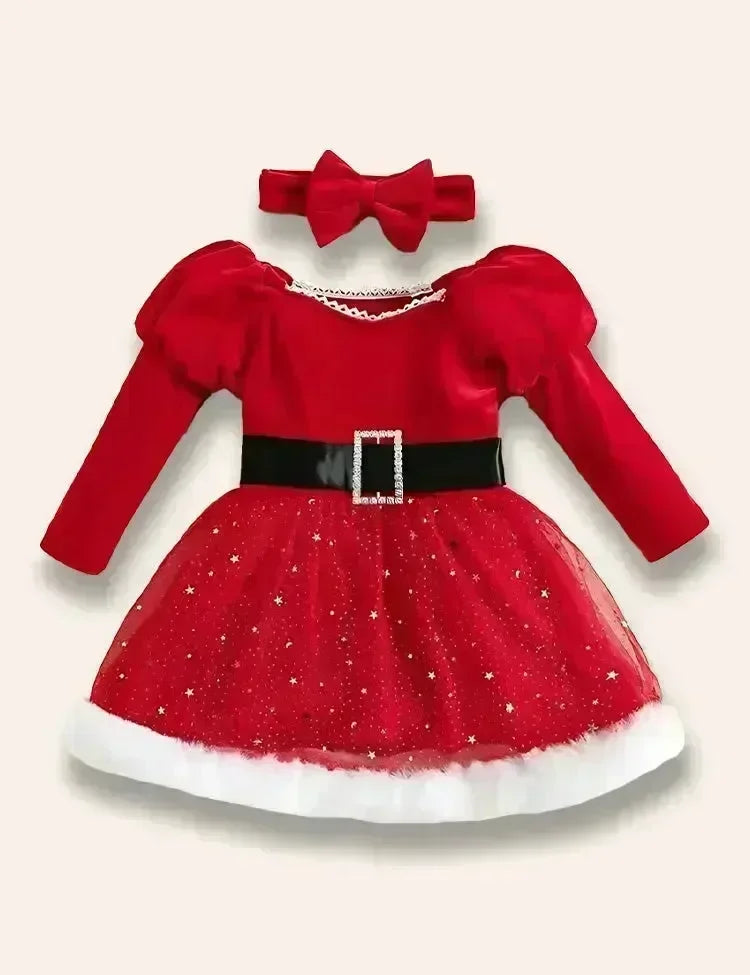 Christmas Starry Tulle Party Dress+Bow Headband