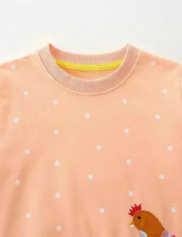 Cute Hen Chicken Appliqué Sweatshirt