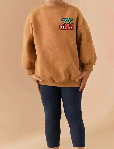 Conjunto de sudadera con aplicación de cerezas de dibujos animados