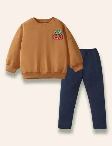 Conjunto de sudadera con aplicación de cerezas de dibujos animados
