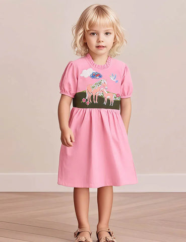 Kleid mit floraler Pferde-Applikation