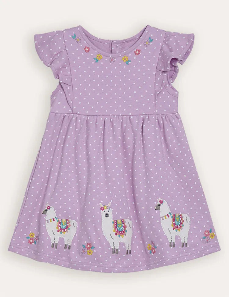 Sommerkleid mit Fliederfarbenem Lama-Applikation