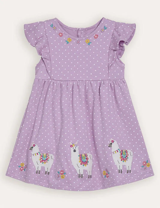 Sommerkleid mit Fliederfarbenem Lama-Applikation