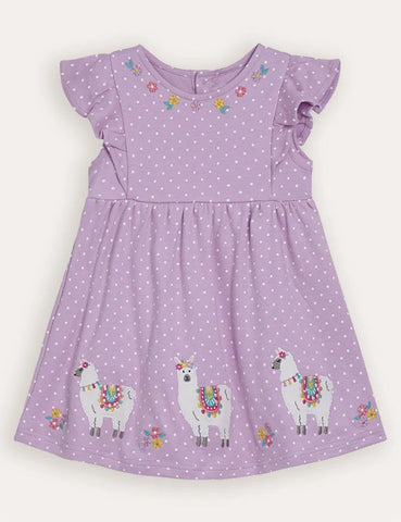 Sommerkleid mit Fliederfarbenem Lama-Applikation