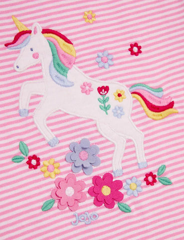 Fuchsiarosa Einhorn-Applikation T-Shirt mit Rüschenschultern