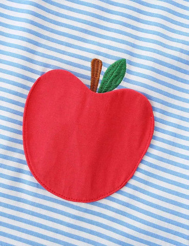 Gestreiftes Kleid mit Apfel-Applikation