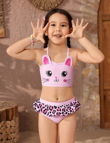 Leopardenmuster Rüschen-Bikini-Set