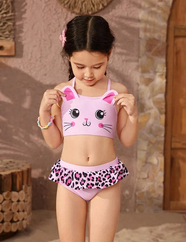 Leopardenmuster Rüschen-Bikini-Set