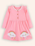 Clouds Rainbow Applique Long Sleeve Dress