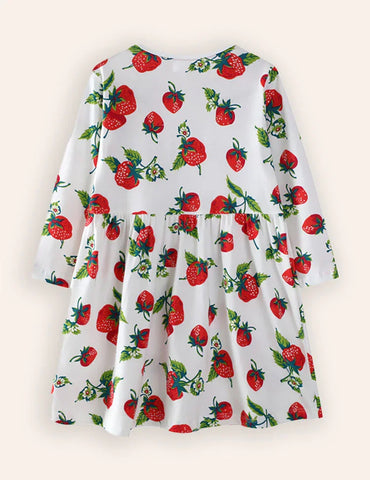 Jurk met lange mouwen en aardbeienprint