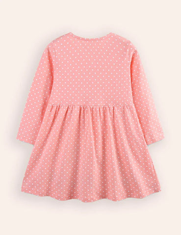 Cute Bunny Applique Long Sleeve Dress