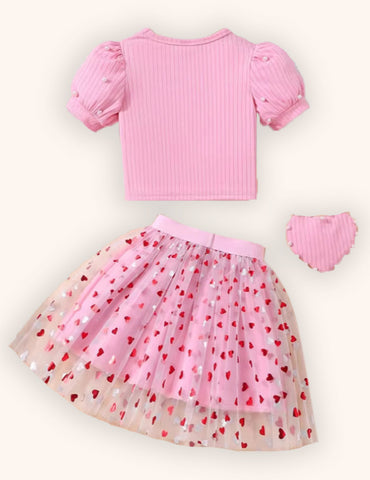 Conjunto de falda de tul con corazón de San Valentín