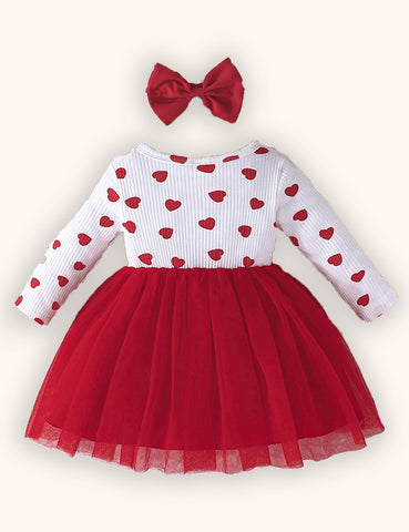 Valentine's Day Love Printing Splicing Tulle Dress