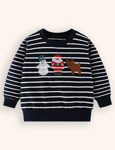 Christmas Embroidered Long-sleeved Sweatshirt