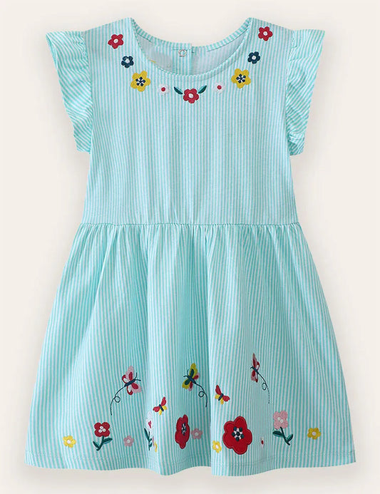Baumwollkleid Mit Karierten Blumenstickereien