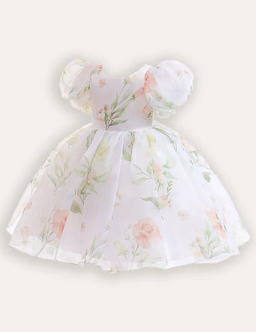 Abito da festa in tulle floreale con maniche a palloncino