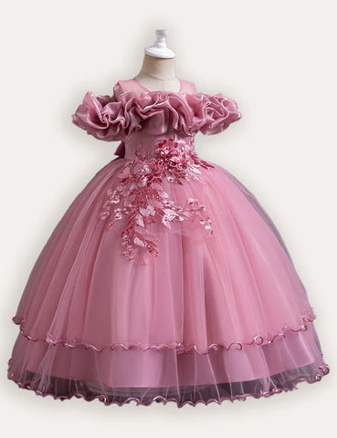 Flower Embroidered Long Princess Dress