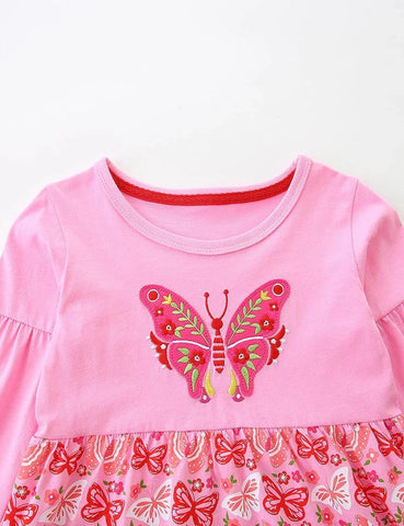 Butterfly Embroidered Long-sleeved Dress